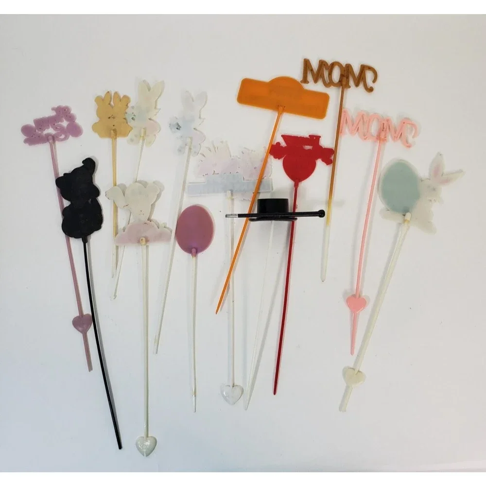 Vintage Hard Plastic Floral Picks Holidays Halloween Thanksgiving Easter Top Hat